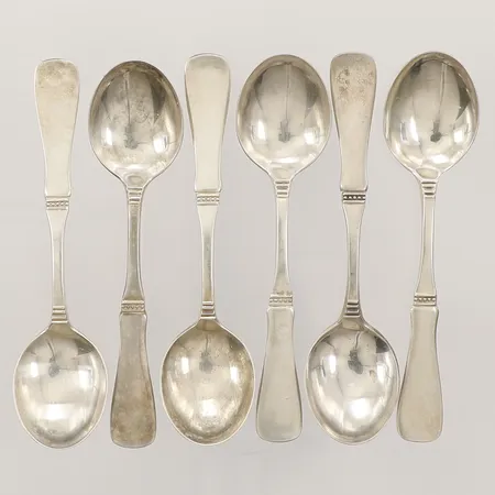 Sex kaffeskedar i modellen "Uppsala" längd ca 11cm MGAB Uppsala År 1982 Silver 830/1000  Vikt: 86,1 g