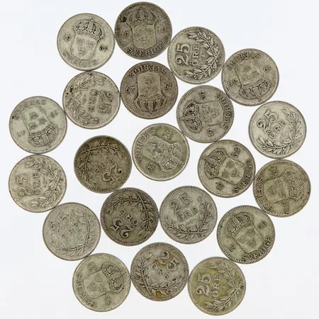 Mynt 21st 25-öringar, Ø17mm, silver 600/1000 Vikt: 50 g