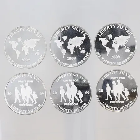 6 silvermynt Liberty Silver Unite for freedom, 1 troy oz 999/1000 silver Vikt: 186,3 g