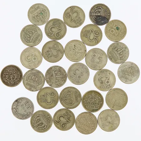 Mynt 27st 25-öringar, Ø17mm,  silver 400/1000 Vikt: 62,4 g