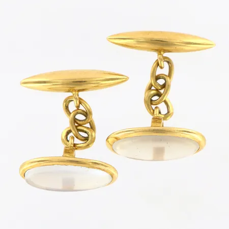 Ett par manchettknappar med vita stenar, ca11x18mm, 18K Vikt: 6,9 g