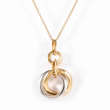 Collier Guldfynd 42/45cm med tvåfärgat hänge, hängets mått 16x29mm, 18K 4,4g. 