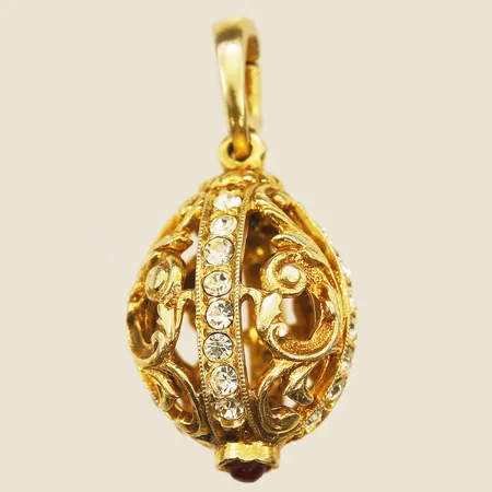 Hänge ägg med röd samt vita stenar, längd 30mm bredd 13,5mm ryska stämplar 925/1000 Vikt: 4,7 g