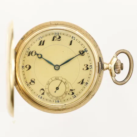 Fickur Record Watch Co guld manuell inneboett i metall Ø51mm gravyr 18K bruttovikt 98,3g