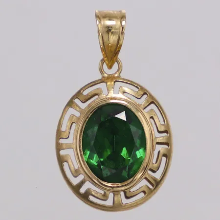 Hänge grön sten och meandermönster längd 23mm, 14K  Vikt: 1,7 g