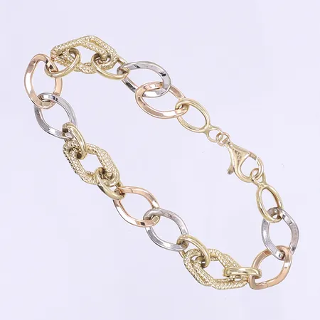 Armband 18cm bredd 11mm, trefärgat, ihåligt, 14K  Vikt: 6 g