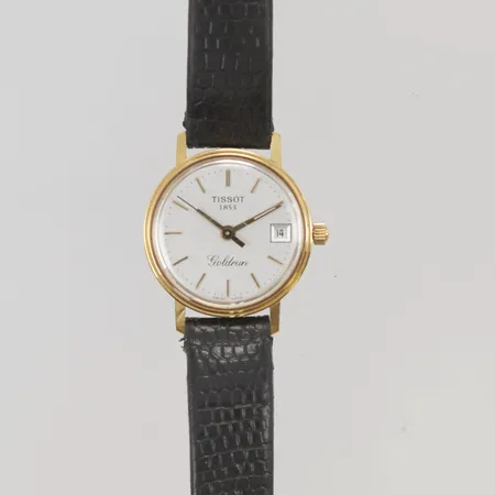 Damur Tissot Goldrun 18K 22mm quartz läderband, går ej, batteribyte krävs.