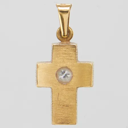 Hänge kors med vit sten, 21x10mm, 18K Vikt: 1,3 g