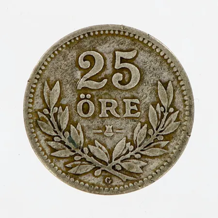Mynt 25 öre, Ø17mm, Sverige, 1930, 600/1000 Silver   Vikt: 2,4 g