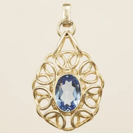 Hänge med blå sten, längd 45mm bredd 25mm, silver Vikt: 7,8 g