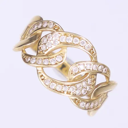 Ring pansar med vita stenar stl:18½ bredd 3-13mm 14K  Vikt: 2,6 g