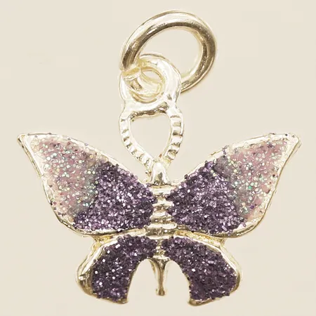 Hänge fjäril med glitter, längd ca 14mm, bredd 11,7mm, Silver  Vikt: 0,7 g