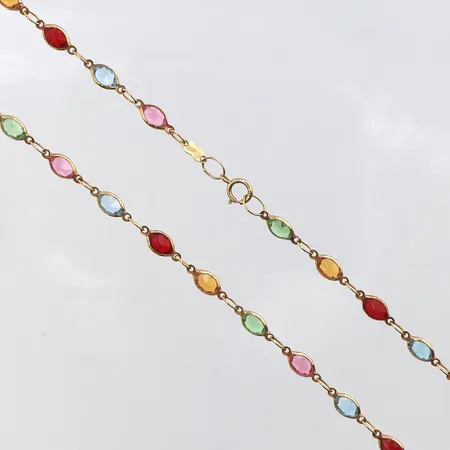 Collier med ametist/citrin/blå topas/granat/peridot, 46cm, bredd: 4,5mm, 18K Vikt: 5,4 g
