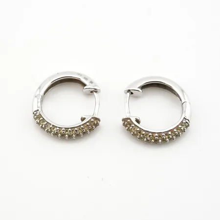 Örhängen m vita stenar, vitguld, Ø14mm, bredd 3mm, 14k Vikt: 2,3 g