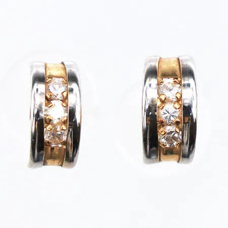 Ett par örhängen med vita stenar, 11,5x5,8mm, stift, 18K, 1,4g.