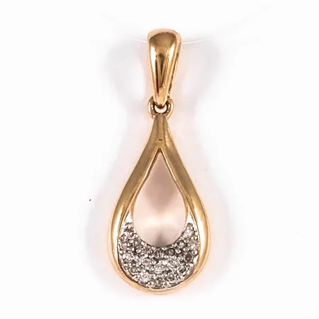 Hänge Guldfynd genombruten droppe med 19 x ca 0,005ct 8/8-slipade diamanter bredd 7mm längd 18,5mm 18K 1,0g.
