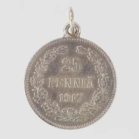 Hänge mynt 25 Penniä 1917 Ø16mm Silver 830/1000.  Vikt: 1,3 g