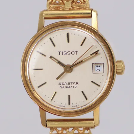 Damur Tissot 18K quartz Ø22mm, datum, X-länk i 18K, gravyr, i behov av batteribyte, bruttovikt 30,4g Vikt: 30,4 g