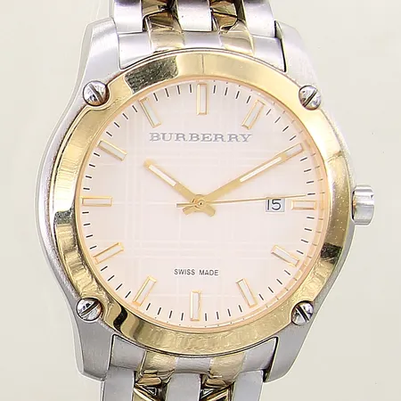 Herrur Burberry stål/guld quartz ref-nr:BU1856 serie-nr:03457 Ø42mm datum mineralglas stållänk, länk samt boett med mindre repor, box, inga övriga tillbehör