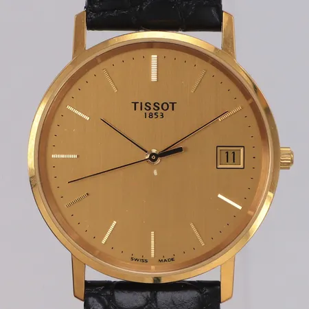 Armbandsur Tissot 1853, quartz, datum Ø33,5mm, H674330, batteribyte krävs, gravyr 2010, 18K, svart originalband