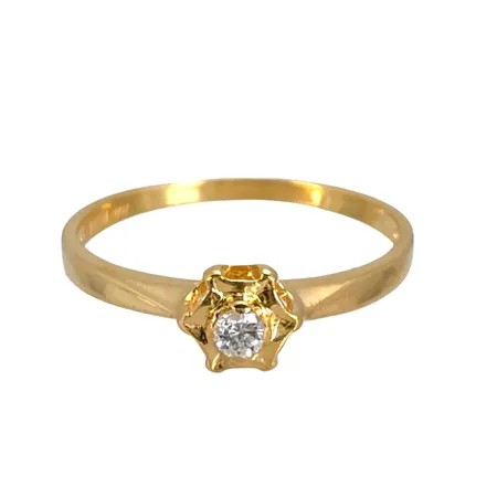 Diamantring, 18K guld, Diamant 0,03ct, Guldfynd (GFAB), stl:16¾ mm, bredd 1,3 - 5 mm, fint skick Vikt: 1,4 g