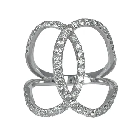 Diamantring, 18K vitguld, Diamanter 56 x 0,02ct, stl:18¼ mm, bredd 3-21 mm, fint skick Vikt: 5,7 g
