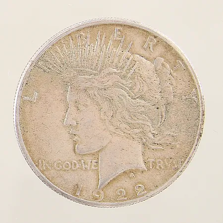 Mynt USA One Dollar Liberty In God We Trust år 1922 Ø38mm silver 900/1000 Vikt: 26,7 g