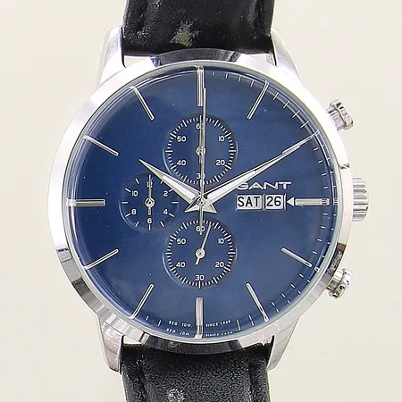 Herrur Gant stål quartz ref-nr: GT063 Ø41mm, mineralglas, kronograf, dag, datum, läderarmband med slitage, box, ytterkartong, manualer, fungerar ej, i behov av batteribyte