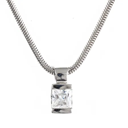 Collier Jens J Aagaard Ormlänk 42cm bredd 2mm och hänge med vit sten (cz) bredd 6,5mm, silver 925/1000 9,2g.