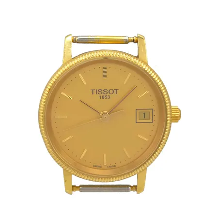 Damur Tissot, 18K guld, Ø24 mm, quartz - behov av nytt batteri, gravyr, intryckning sidan av boetten, bruksmärken, Vikt: 0 g