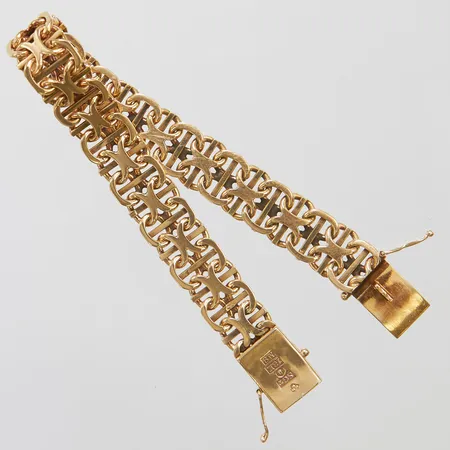 Armband X-länk med stav, längd 19cm, bredd 10mm, svenska stämplar, gravyr, 18K Vikt: 35,2g Vikt: 35,2 g