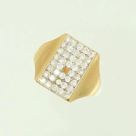 Klackring med vita stenar stl 18¼ bredd 3-16mm  (defekt, repig, stenar saknas) 14K, 4,3g 