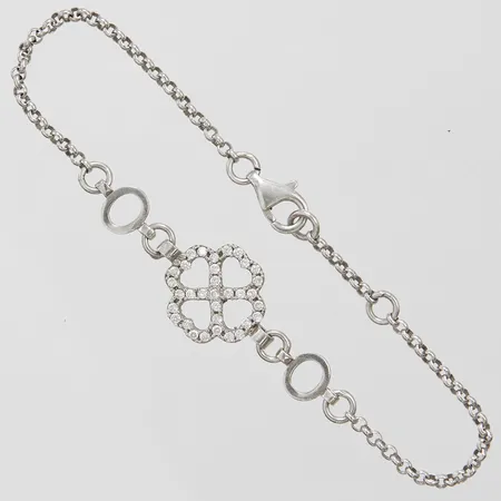 Armband med vita stenar, fyrklöver längd 18-20cm, 925/1000 silver Vikt: 5,0g Vikt: 5 g