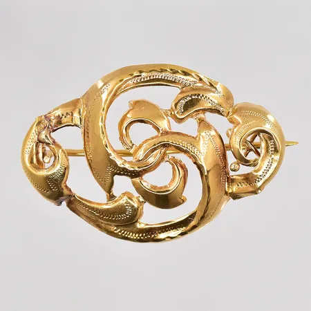 Brosch 30x21mm Hallbergs Guldvarufabrik år 1954,  skadad, 18K Vikt: 1,8 g