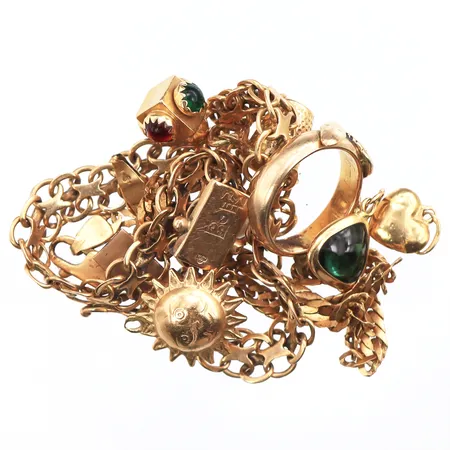 Diverse guld, defekter/stenar/gravyrer, 18K Vikt: 23,5 g