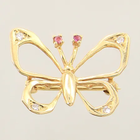 Brosch fjäril med rubiner samt 8/8-slipade diamanter 4 x ca 0,02ct 20x26mm 18K Vikt: 3,6 g