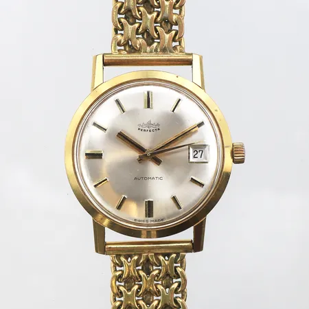 Herrur Perfecta 18K, automatisk, boettnr:29034, cal. 2783, länk i oädel metall, gravyr, inga tillbehör.