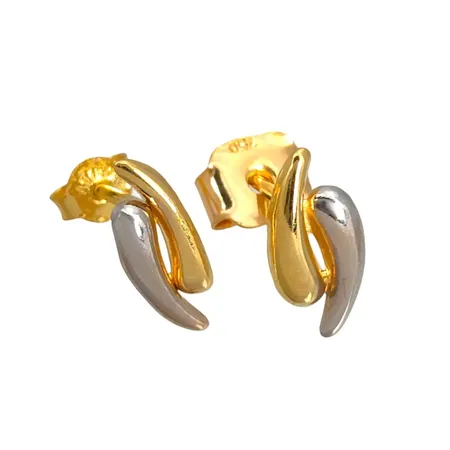 Örhängen, 18K guld, tvåfärgad modell, längd 8,5 mm, bredd 3,3 mm, fint skick, olika ploppar Vikt: 0,4 g