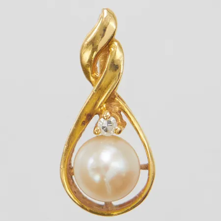 Hänge med pärla & diamant, 1 x ca 0,01ct, längd17mm, bredd 8mm, importstämpel, 18K Vikt: 1,2g Vikt: 1,2 g