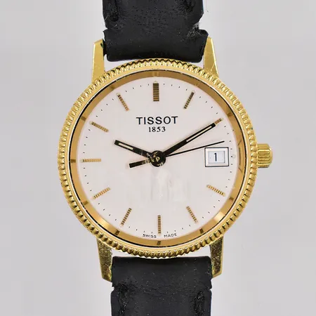 Damur Tissot 18K Ø 24mm quartz datum batteribyte krävs, gravyr slitet läderband ej originak