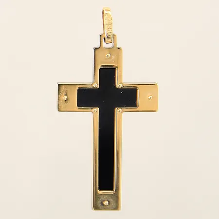 Hänge kors 40x6mm Guldfynd, plastdetalj i svart 18K  Vikt: 2,2 g