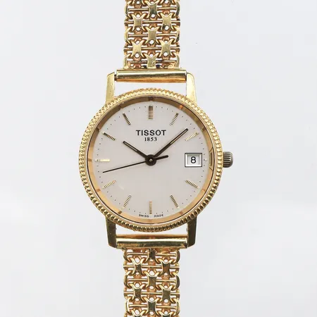 Damur Tissot 18K, 24mm, quartz, klockarmband x-länk med stav i 18K, längd inklusive uret: 18cm, bredd: 9,8mm, 18K Vikt: 28,8 g