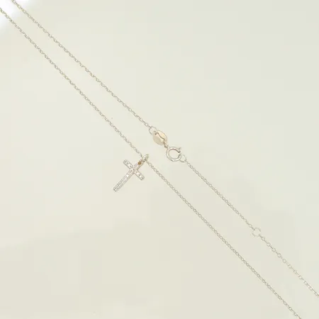 Halskedja med hänge kors med vita stenar, längd 45cm, 1-15mm, Silver 925/1000, 1,5g