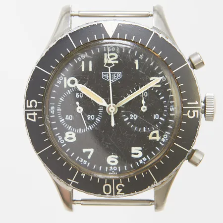 Herrur Tag Heuer Flyback 1550 SG stål manuell 43mm, Luftförsvaret S/N 8862/74, service behov går ej, repig, färgbortfall på ring, inga tillbehör. 