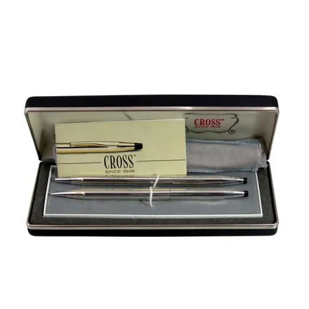 2 pennor Cross, sterling silver, stift & kulspets, Irland, etui, Vikt: 37,5 g