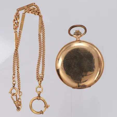 Savonette Victoire Levrette 14K Ø51,1mm boettnummer: 275537, liten sekundvisare, innerboett i metall, klockkedja i doublé, etui Vikt: 78,5 g