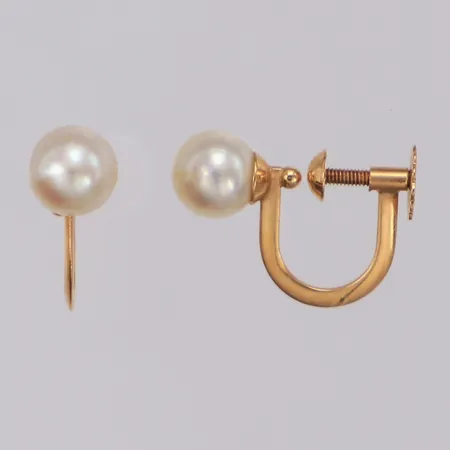 Örhängen med odlade pärlor längd 11,6mm bredd 5,8mm skruvlås 18K  Vikt: 1,6 g