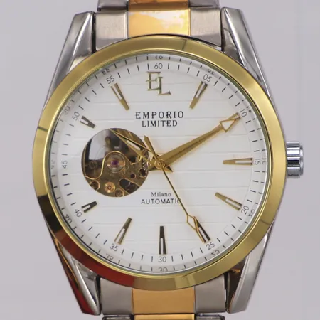 Herrur Emporio Limited Øca 42mm stål automatisk, numrerad 1702, länk i stål med färgbortfall vid horn, box, ytterkartong