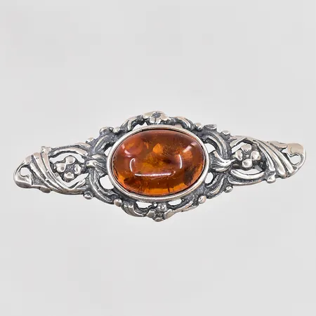 Brosch med bärnsten 42x15mm 830/1000 silver Vikt: 4,3 g