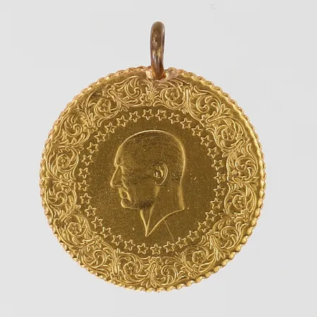 Hänge/mynt Ataturk Ø18mm, 2023, ögla i metall, 22K Vikt: 1,8 g